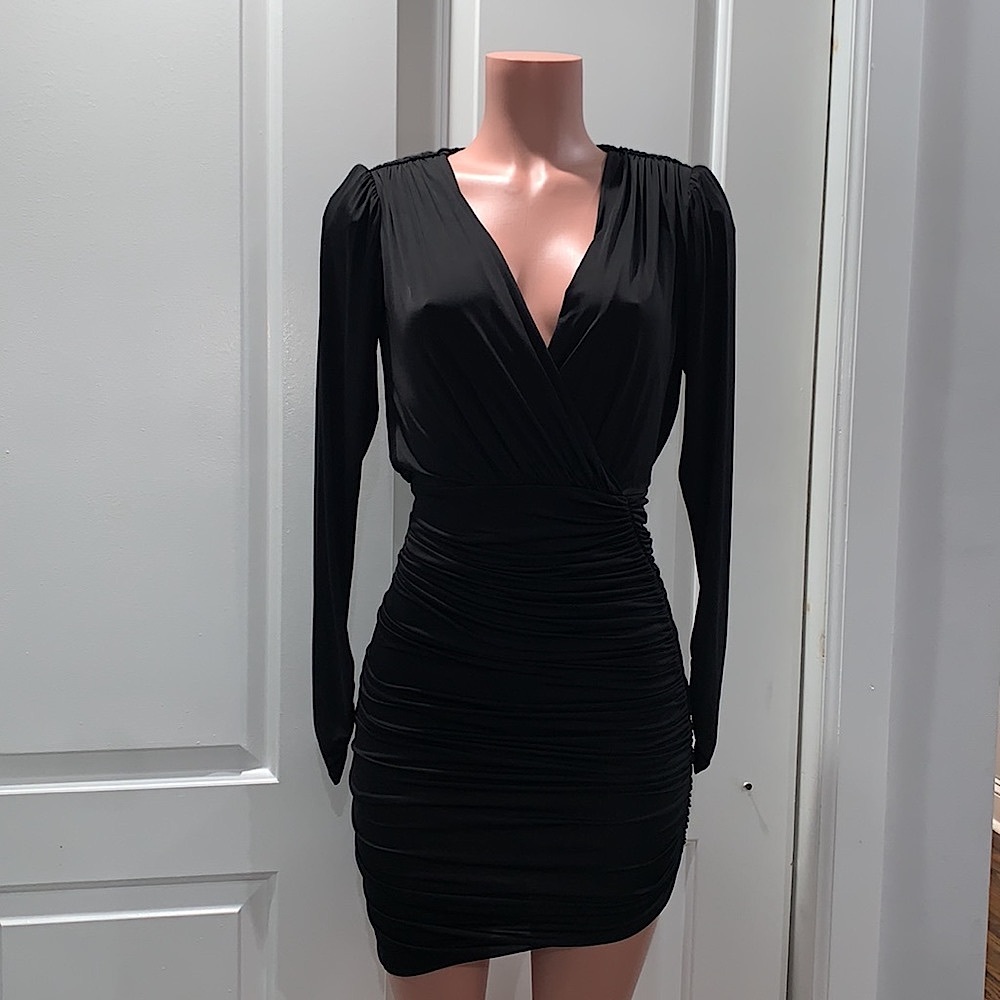 Beyond Vintage Ruched V Neck Dress